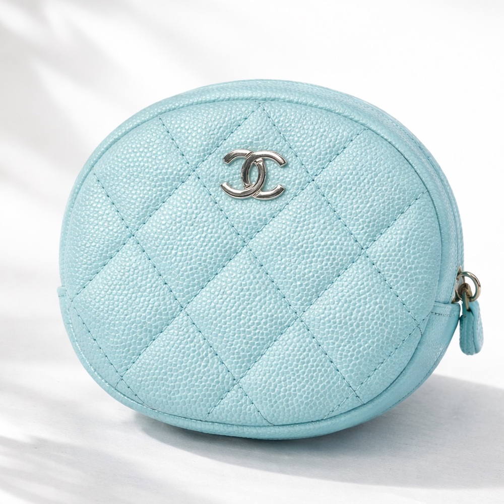 CHANEL Caviar Quilted Zip Around Classic O Coin Purse Tiffany Blue Rare Edition